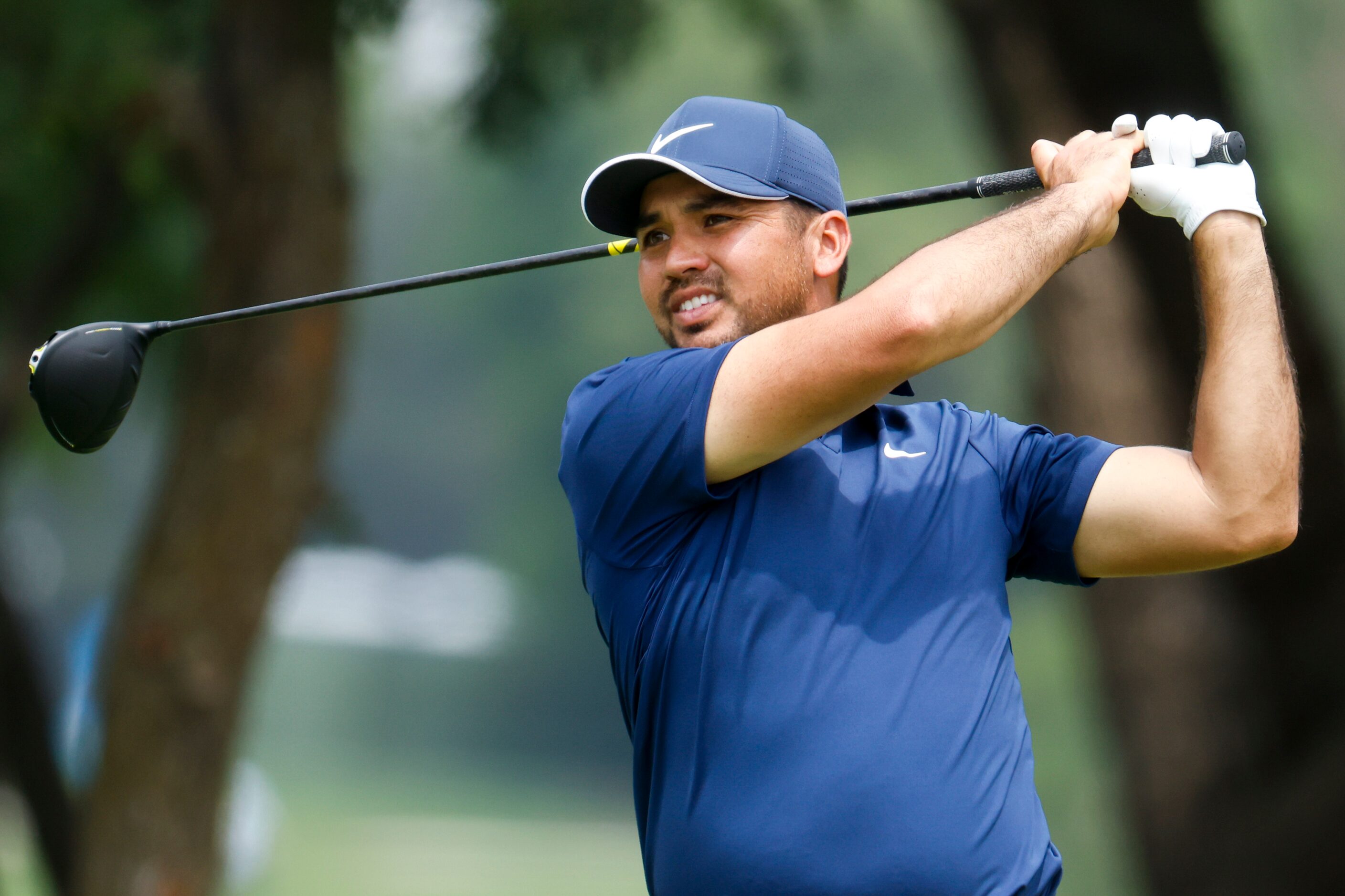 Jason Day tees off on the ninth hole during the second round of the AT&T Byron Nelson at TPC...