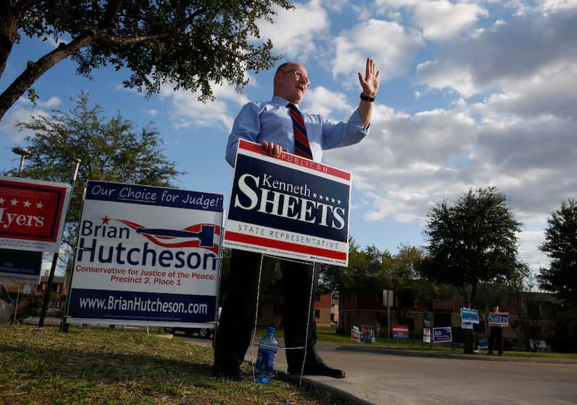 Rep. Kenneth Sheets, the Republican incumbent in Texas House District 107 greets early...