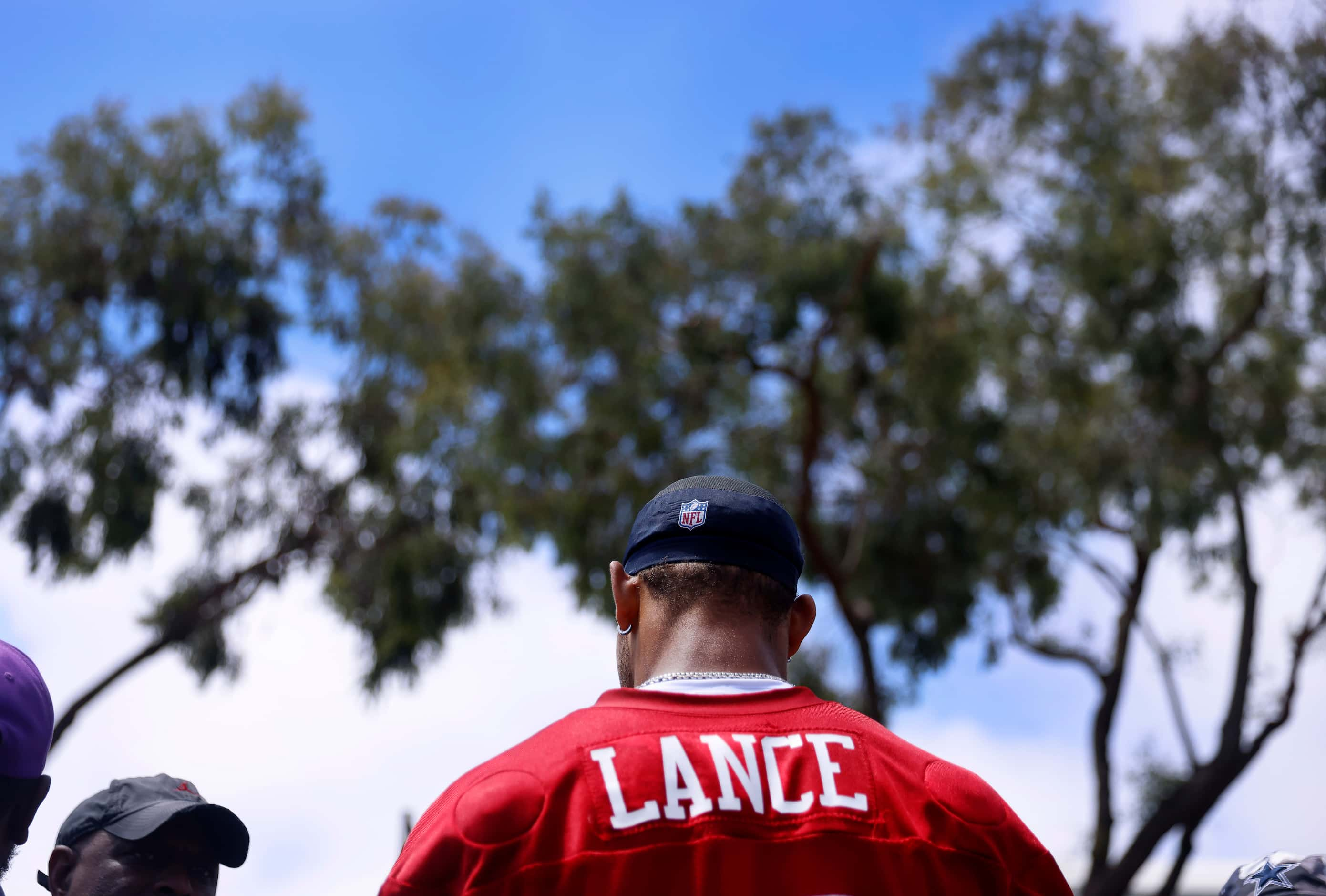 Dallas Cowboys quarterback Try Lance answers questions from the media following training...