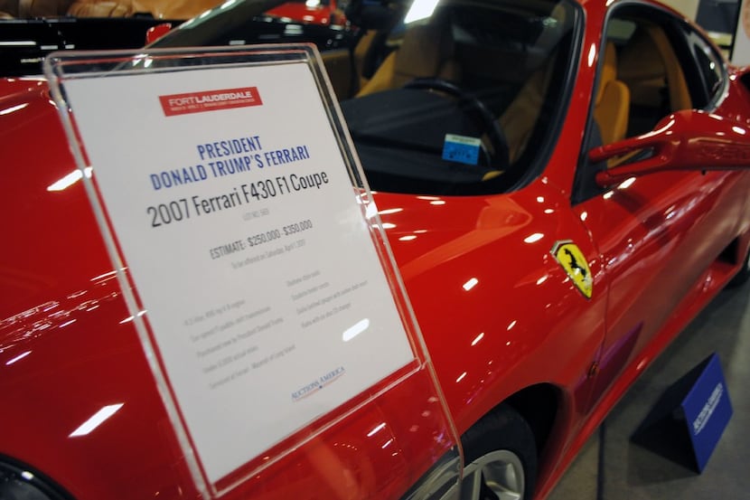 A Ferrari F430 owned by US president Donald J. Trump in 2007 is exhibited by Autcions...