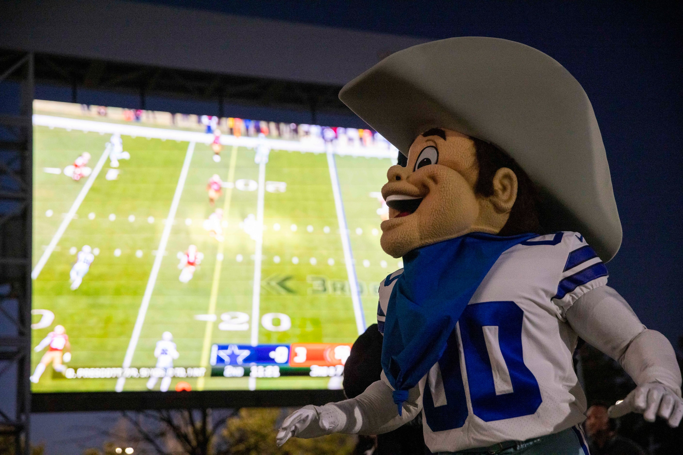 Rowdy watches as the Dallas Cowboys make a first down against the San Francisco 49ers in the...