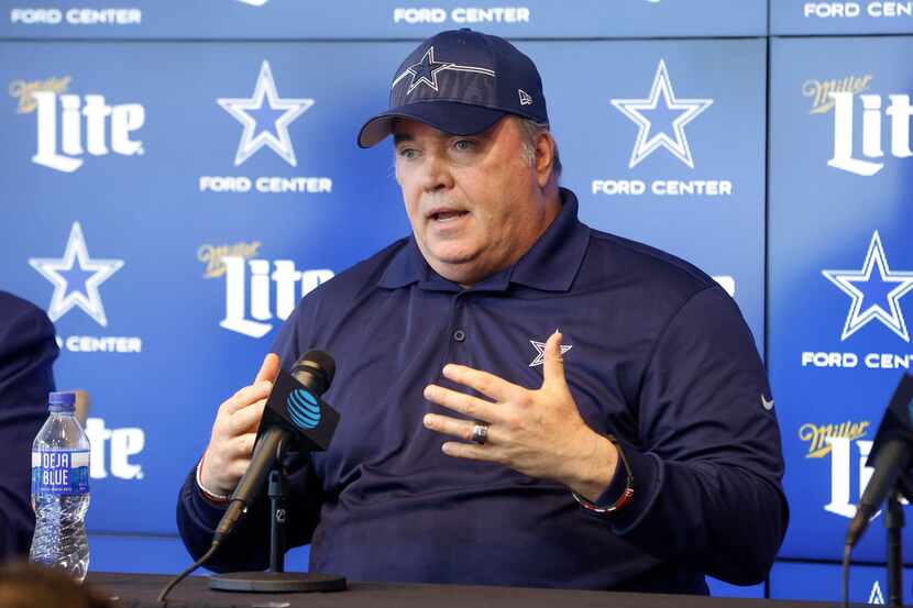 Dallas Cowboys head coach Mike McCarthy speaks during the Cowboys pre-draft news conference...
