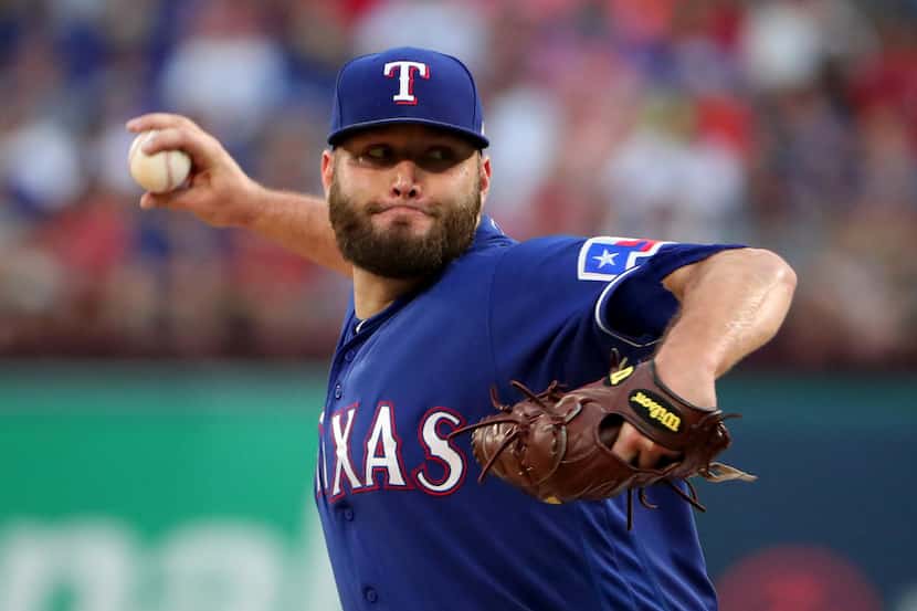ARLINGTON, TEXAS - JUNE 22: Lance Lynn #35 of the Texas Rangers pitches against the Chicago...