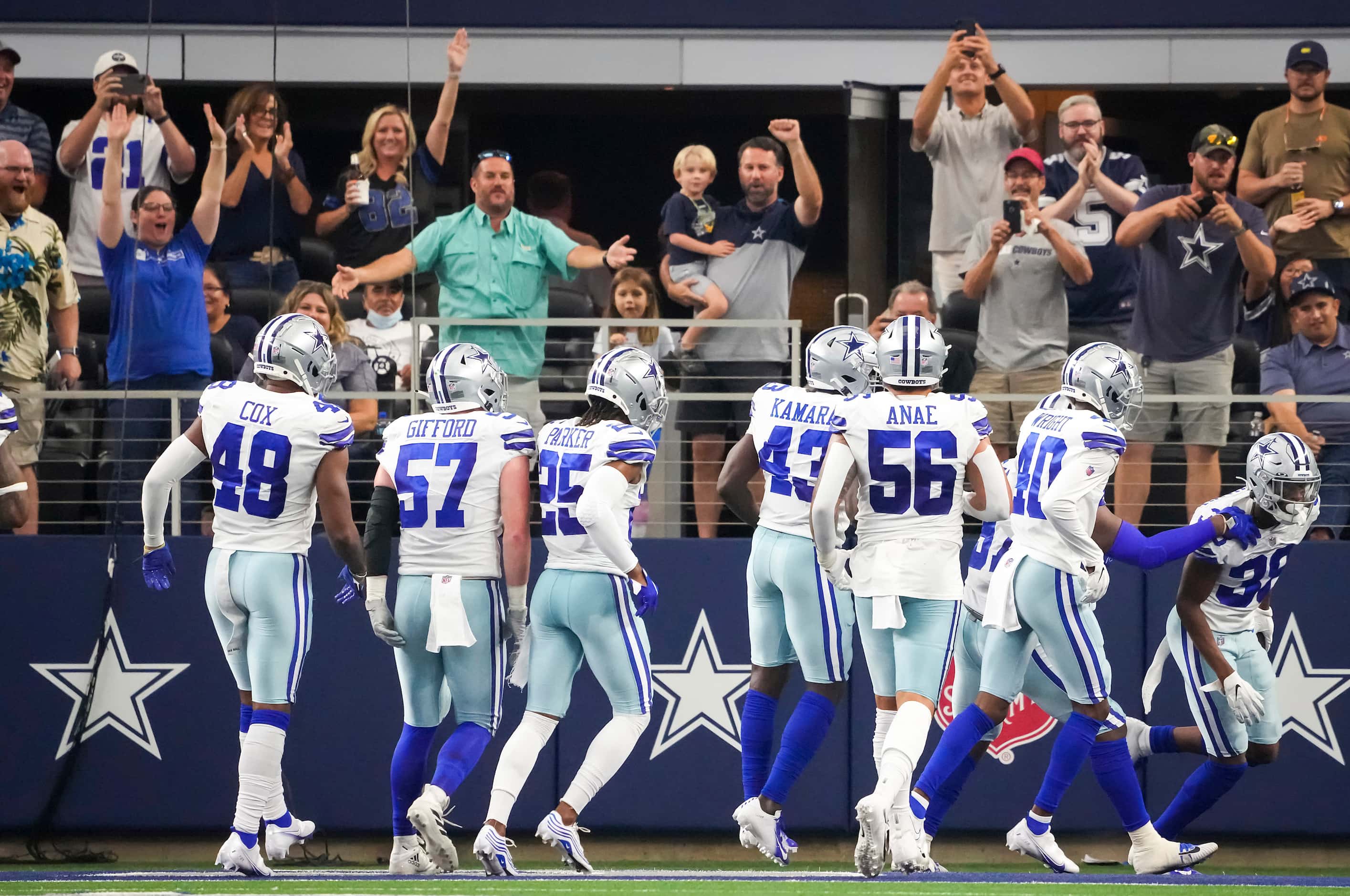 Dallas Cowboys cornerback Israel Mukuamu (38) celebrates after intercepting a pass during...