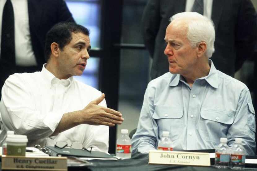 Rep. Henry Cuellar (left) and Sen. John Cornyn support a bill that would speed up the...