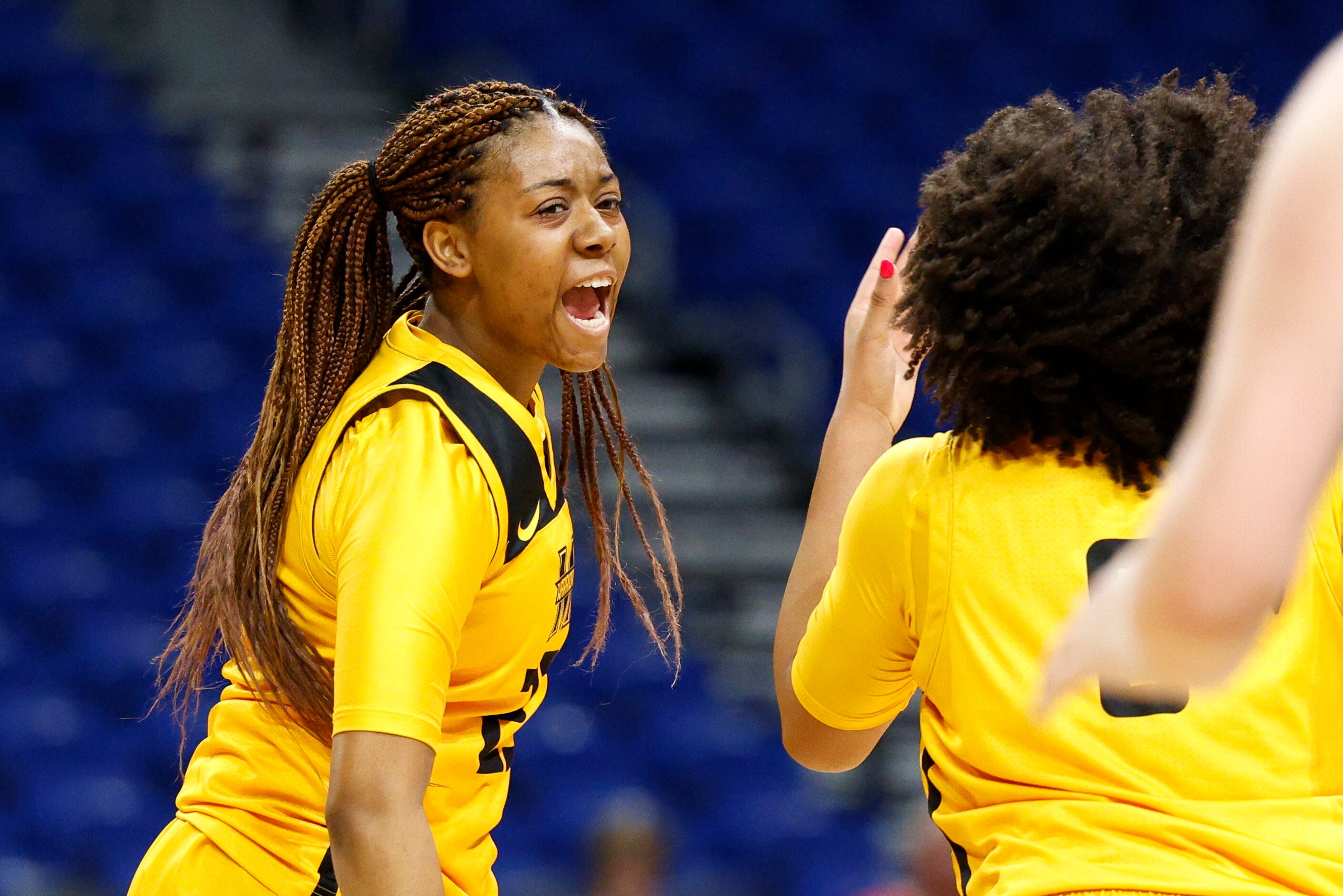 Frisco Memorial guard Jordan Conerly (23) celebrates a basket during the first half of the...