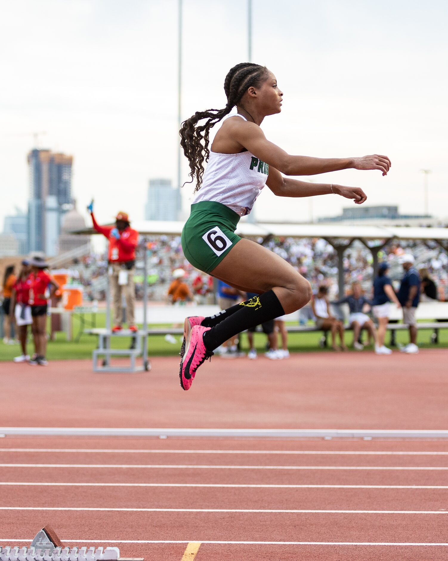 Lauren Lewis of Prosper prepares to race in the girls’ 400-meter dash at the UIL Track &...