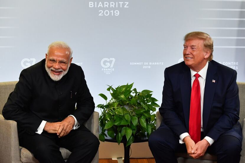 Indian Prime Minister Narendra Modi (left) and  President Donald Trump spoke during a...
