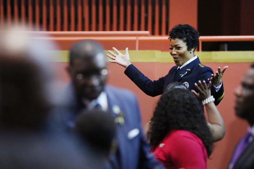 Dallas Police Chief U. Renee Hall celebrated with friends and family after Wednesday's...