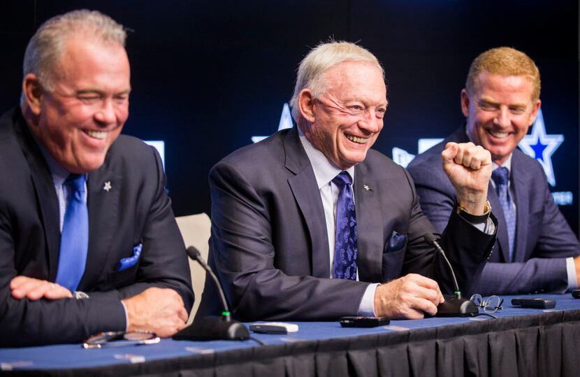 Dallas Cowboys Executive Vice President and CEO Stephen Jones, owner Jerry Jones and head...