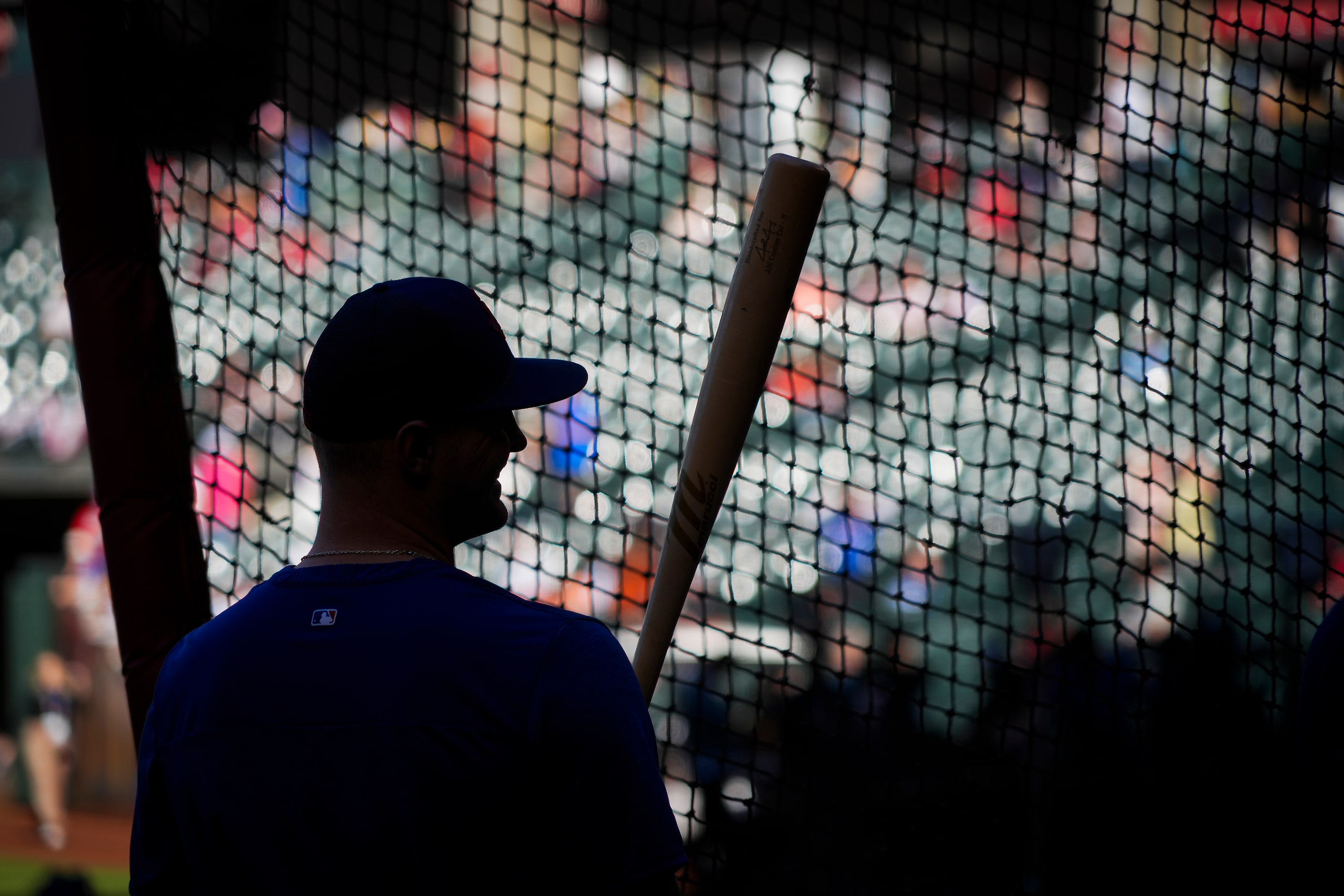 Texas Rangers third baseman Josh Jung takes batting practice before Game 4 of the World...