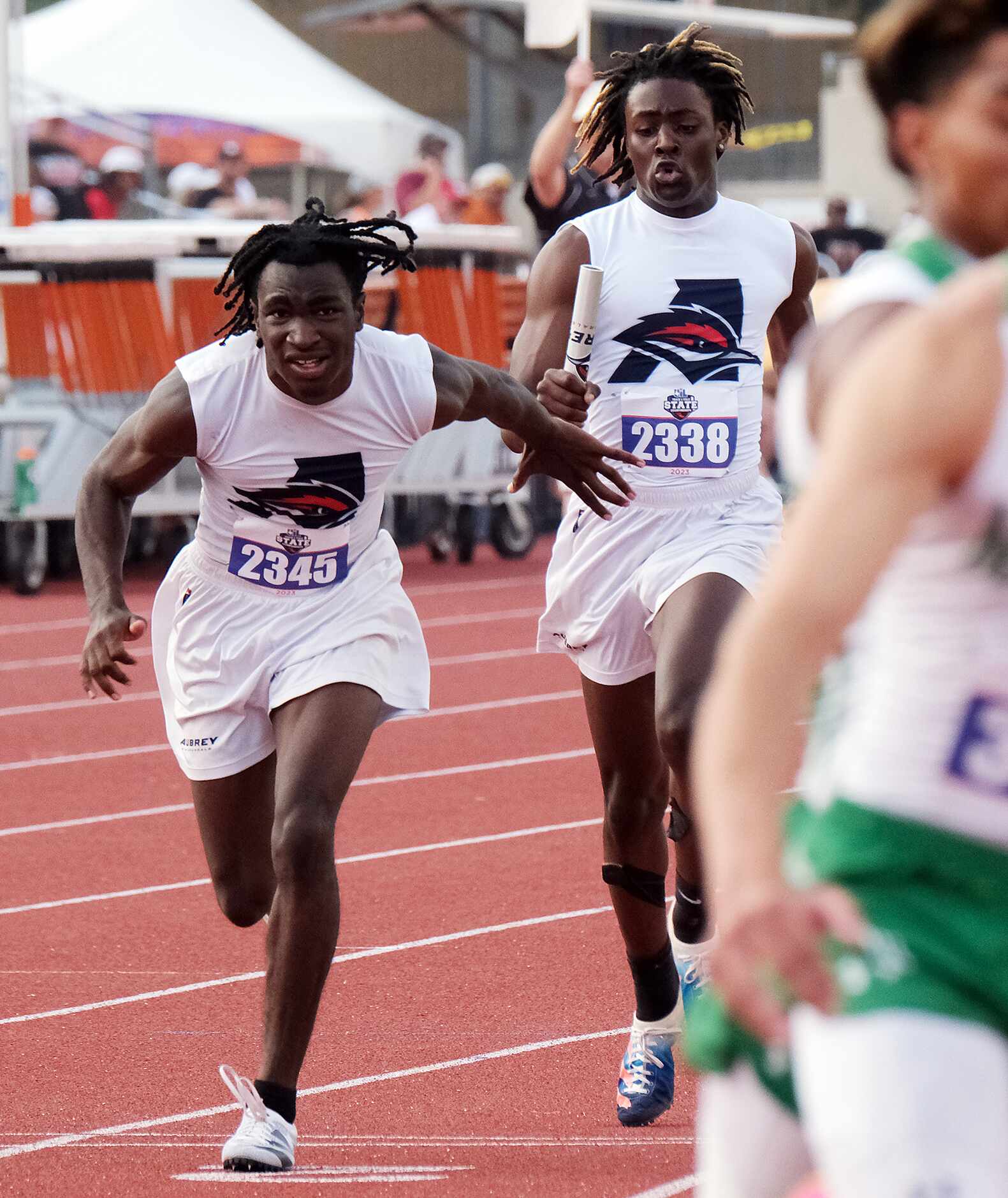 The Aubrey Boys 4x200 Meter relay team competes at the UIL State track championships at Mike...