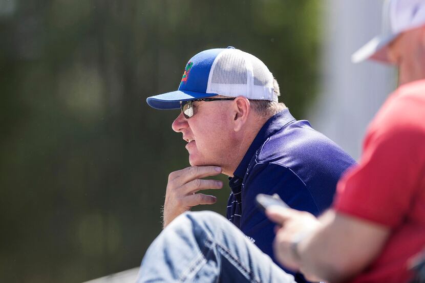 Texas Rangers Senior Director of Amateur Scouting Kip Fagg looks on during an NCAA baseball...