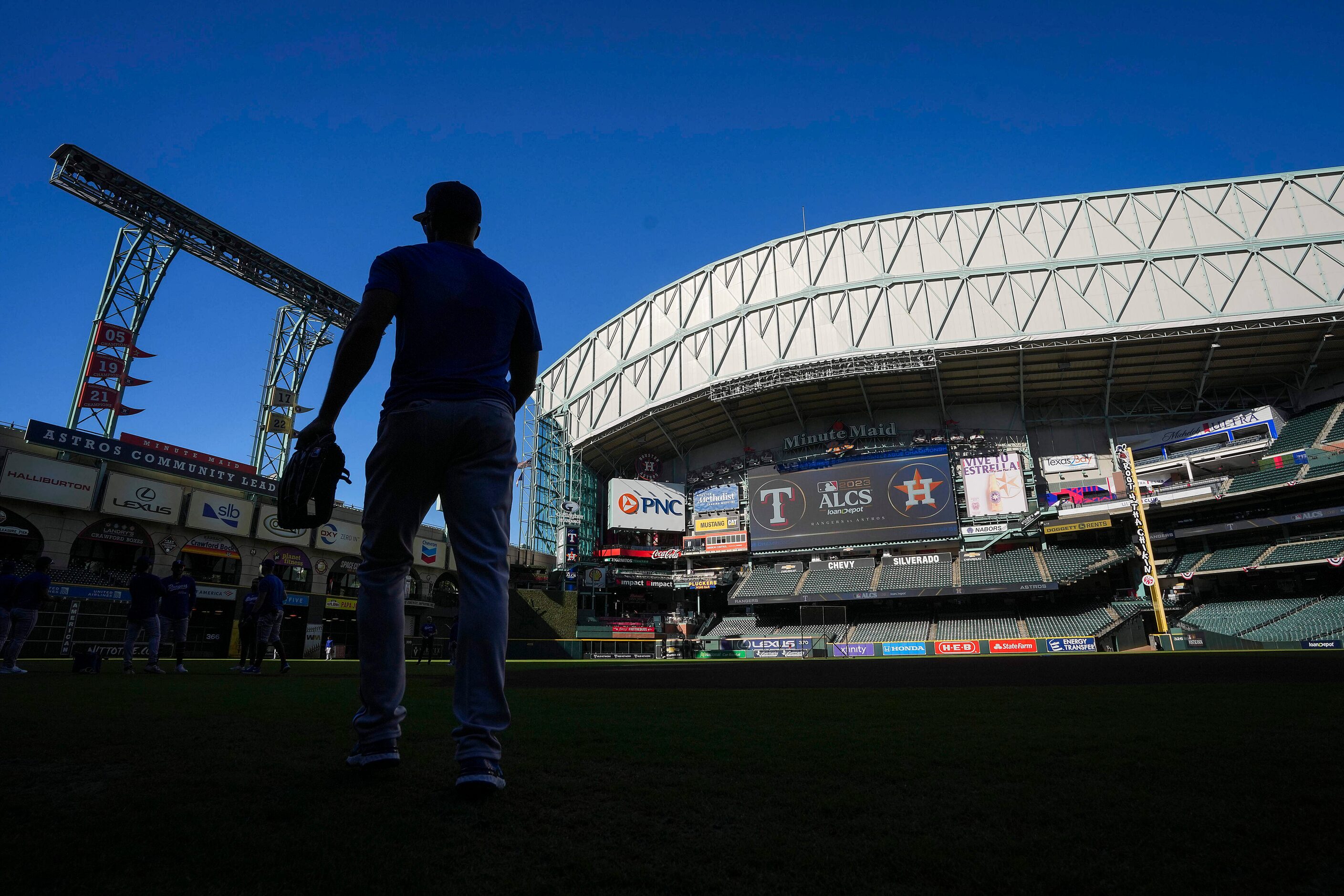 Texas Rangers second baseman Marcus Semien takes the field for a workout in preparation for...