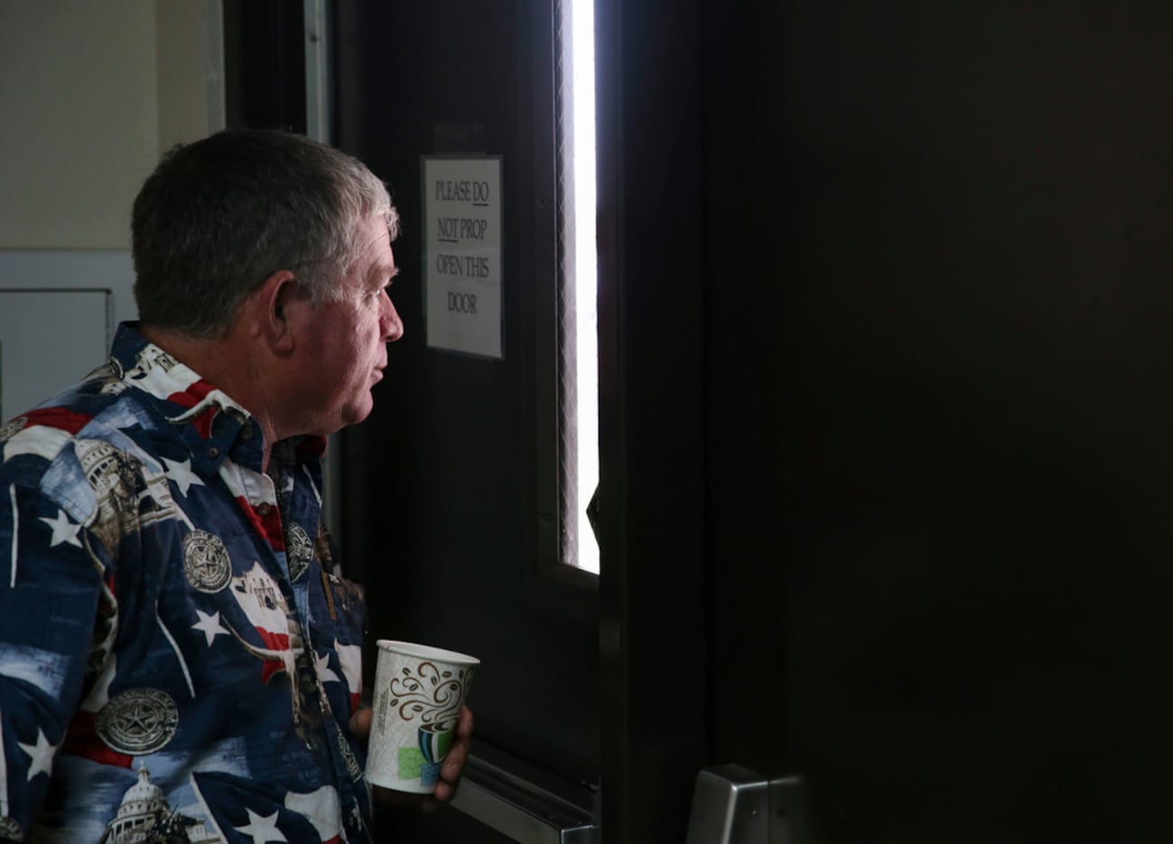 Kirk Chitty, of Odessa, who serves as security at Mission Dorado Baptist Church watches over...