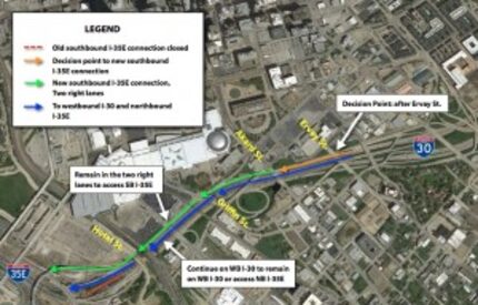  Changes to how westbound I-30 traffic continues west or heads north or south on I-35E.