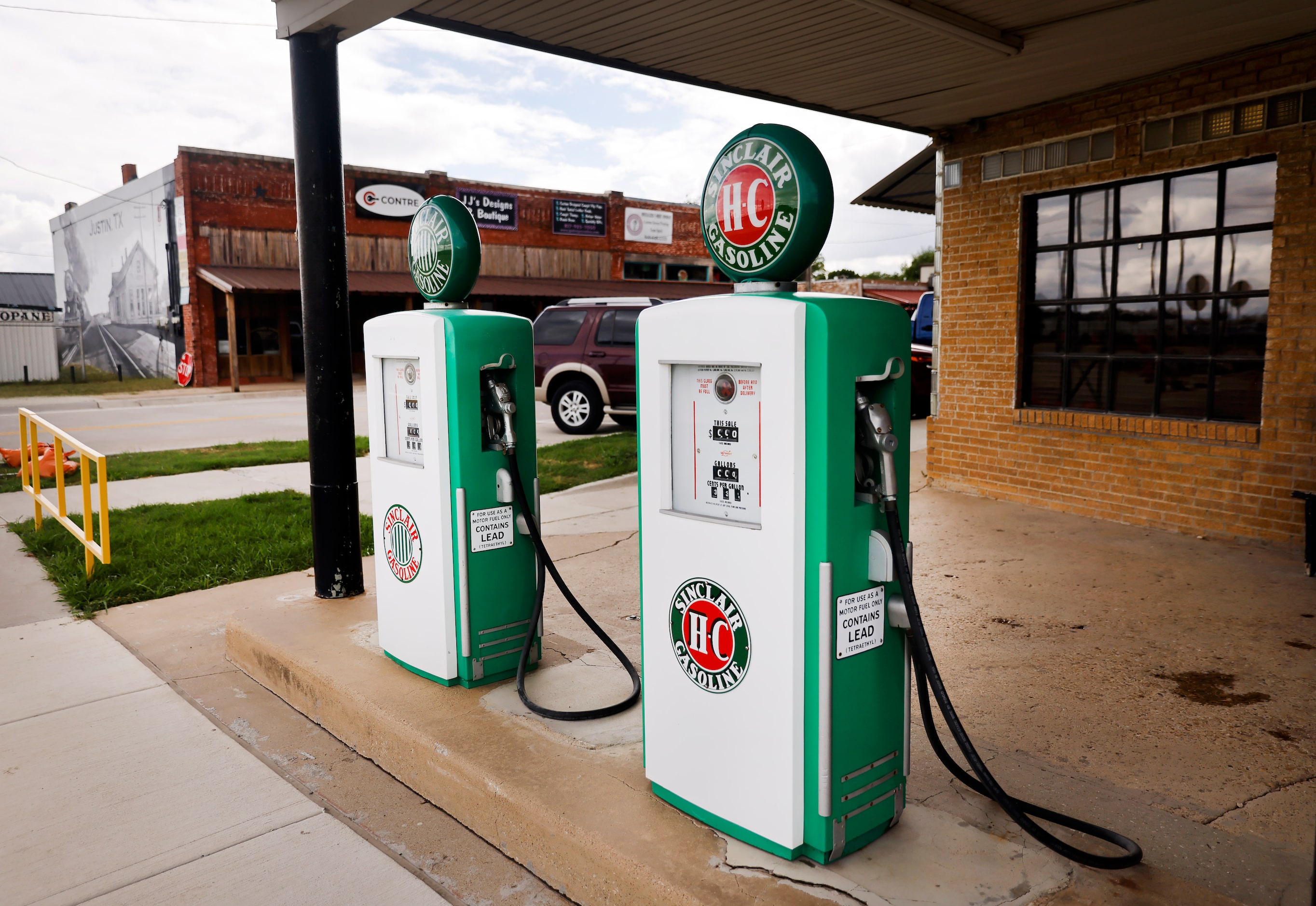 Old gas pumps are still in place at a business on FM 156.