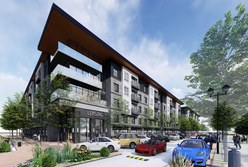 The first-phase, 430-unit Trinity Mills Station rental community is a project of developer...