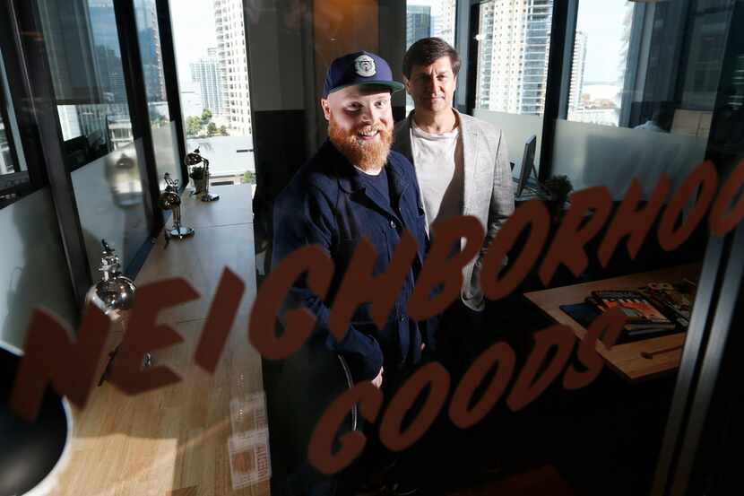 Neighborhood Goods co-founders Matt Alexander (left) and Mark Masinter pose for a portrait...