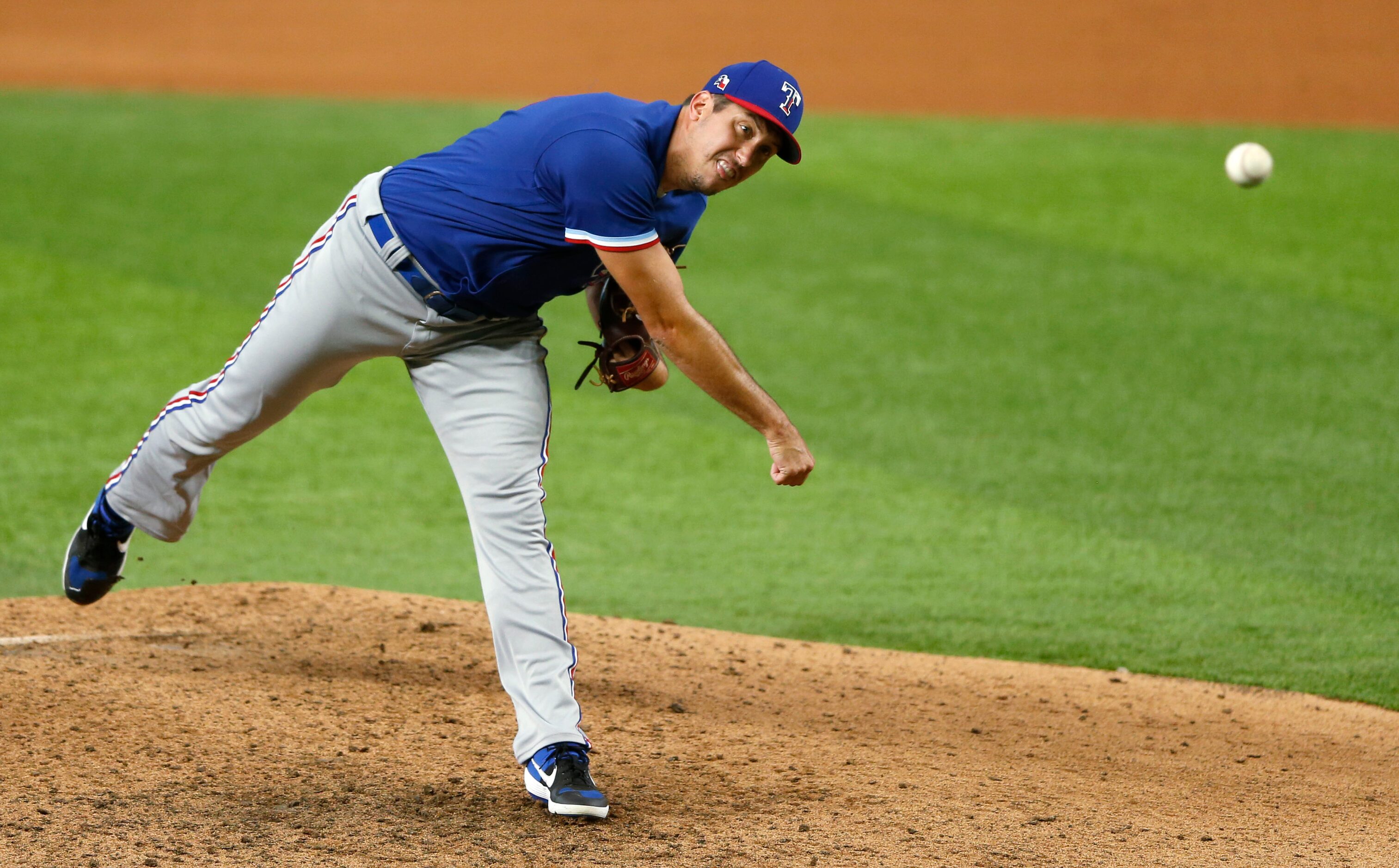 Texas Rangers pitcher Derek Law (71) pitches during Texas Rangers 2020 Summer Camp at Globe...