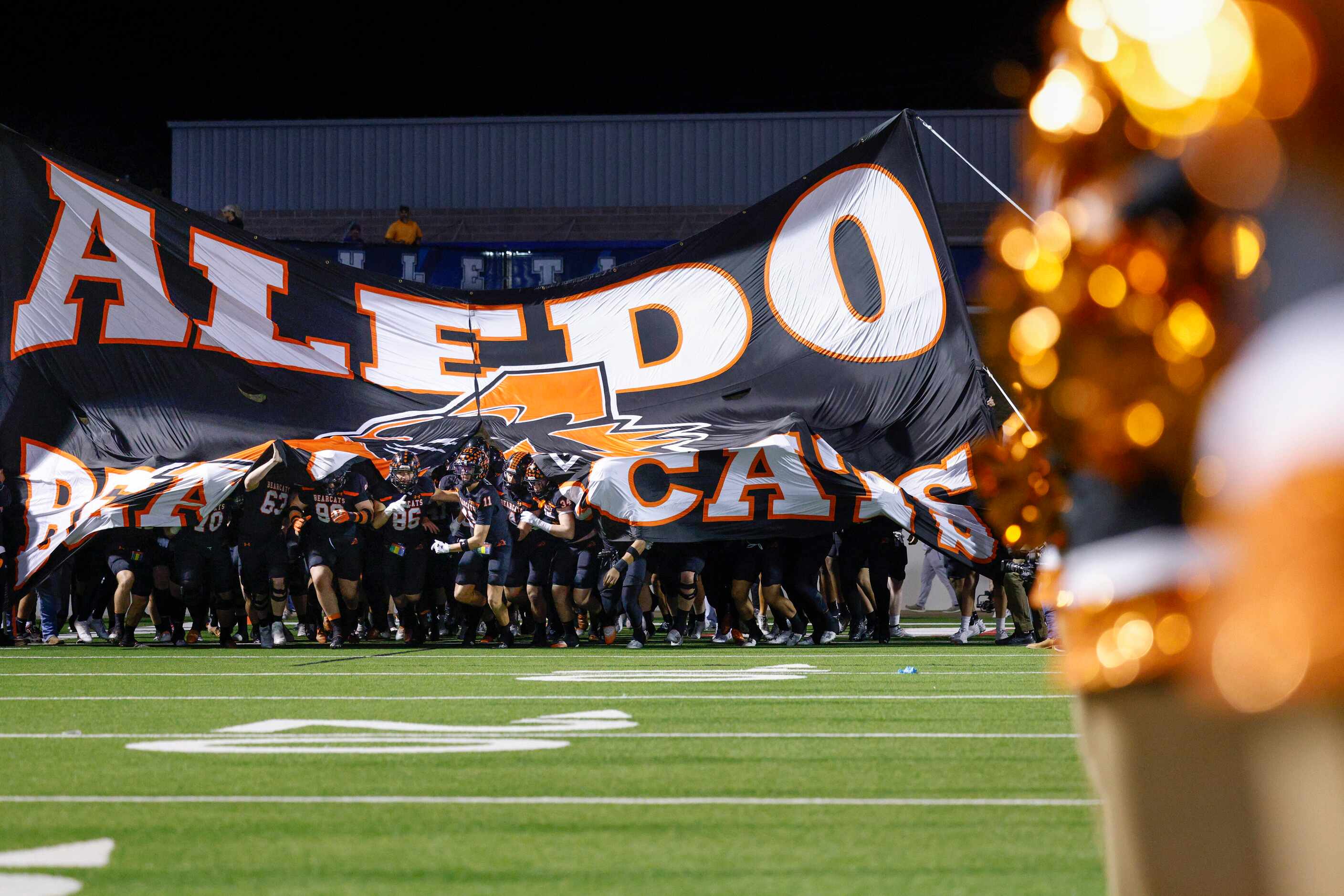 Aledo takes the field before the first half of a Class 5A Division I state semifinal...
