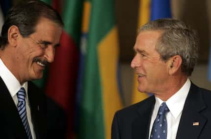 Mexican President Vicente Fox visited with President George W. Bush at the 2005 World Summit...