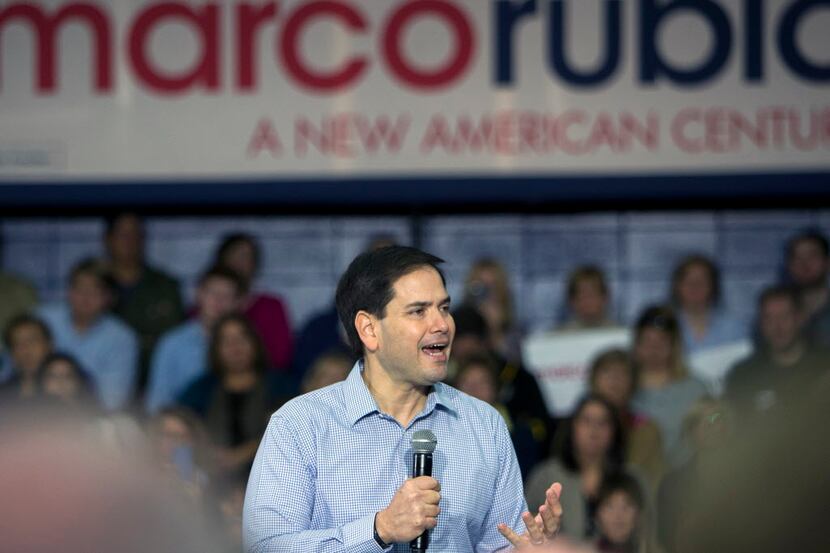  Republican presidential candidate Marco Rubio speaks to supporters during a campaign stop...
