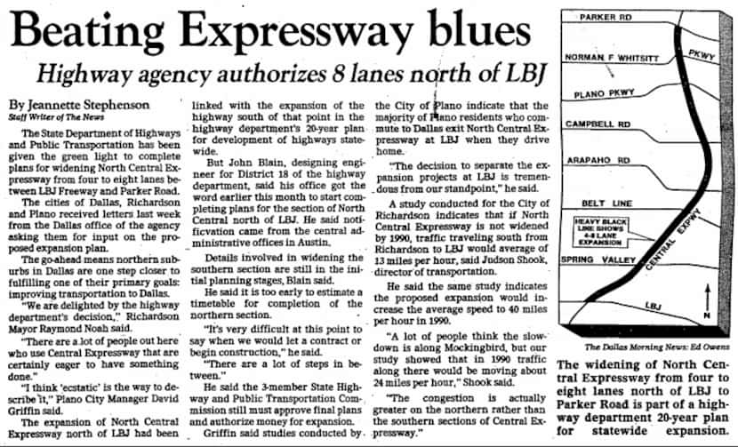 Article published Sept. 29, 1981, in regards to North Central Expressway expansion.