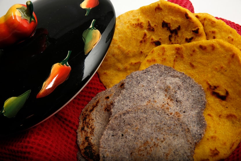 Pumpkin flour tortillas and blue corn tortillas 