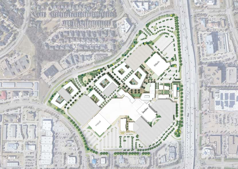 The proposed site plan for the redevelopment of the Shops at Willow Bend in Plano. A hotel...