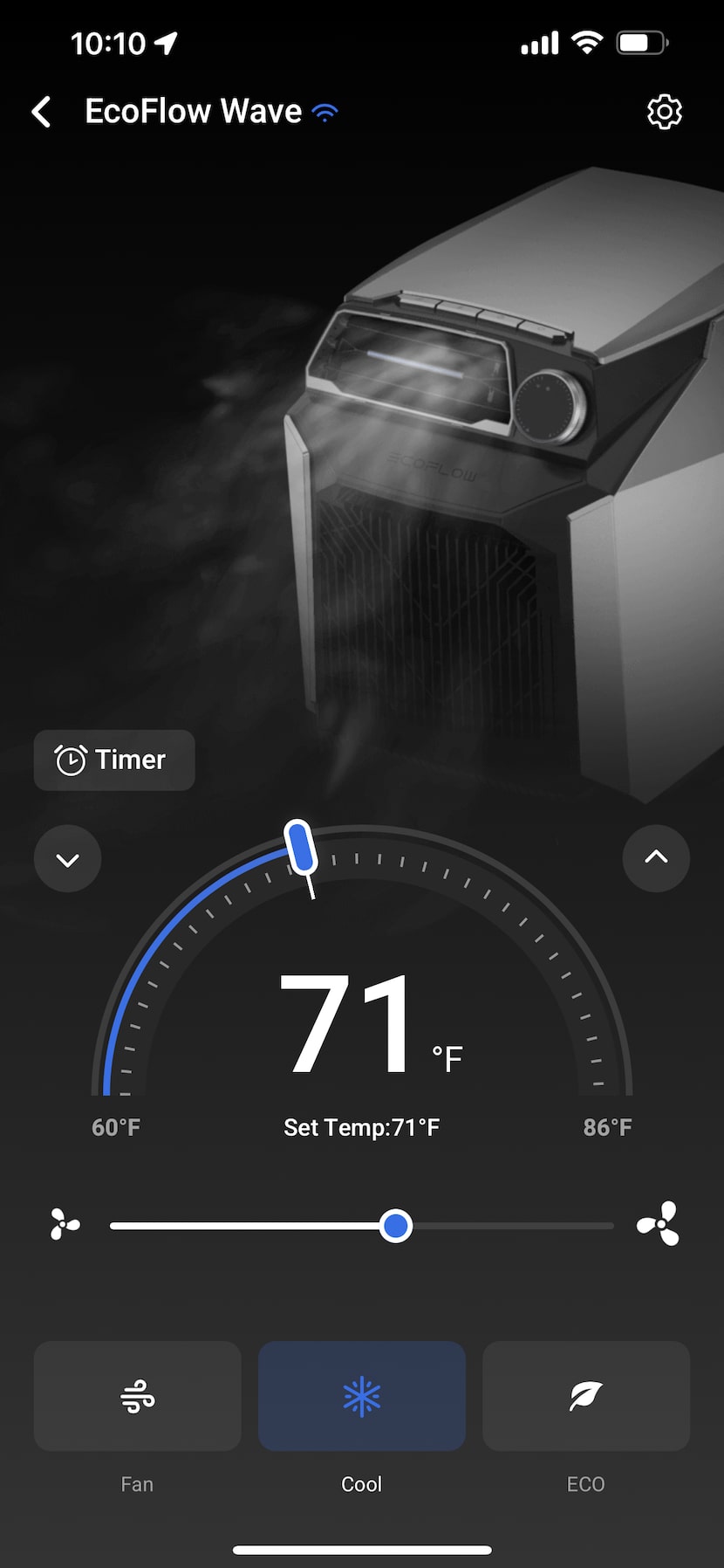 The EcoFlow Wave can be controlled from the EcoFlow app on your smartphone or tablet.