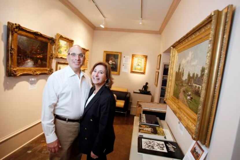 
Maloree Banks and Bob Banks inside a room with works of art from Edouard-Leon Cortes, left...
