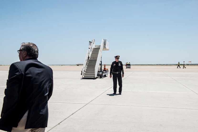  Police prepare the Laredo airport for the arrival of Republican Presidential candidate and...