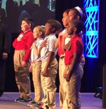  Students from Thomas Haley Elementary recite the Pledge of Allegiance at the Irving CVB...