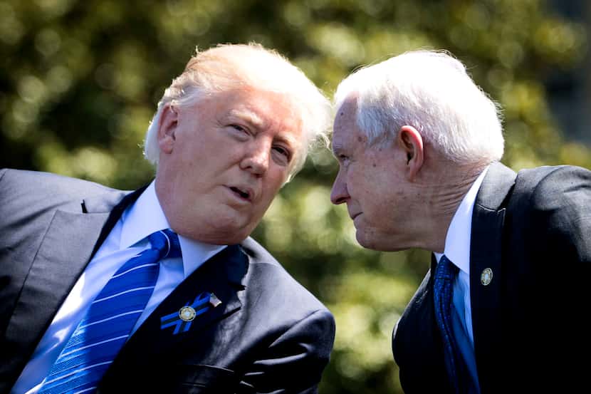 President Donald Trump talked with Attorney General Jeff Sessions in Washington on May 15....