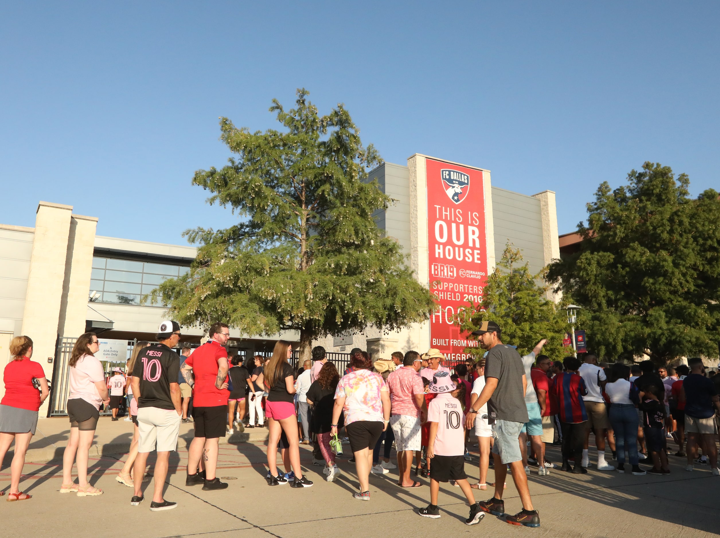 Fans wait for the gates to open for an FC Dallas game at Toyota Stadium in Frisco, TX, on...