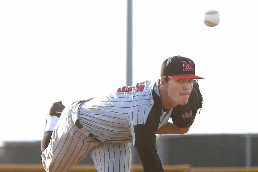 Flower Mound Marcus pitcher Michael Leumont (15) delivers a pitch to a South Grand Prairie...