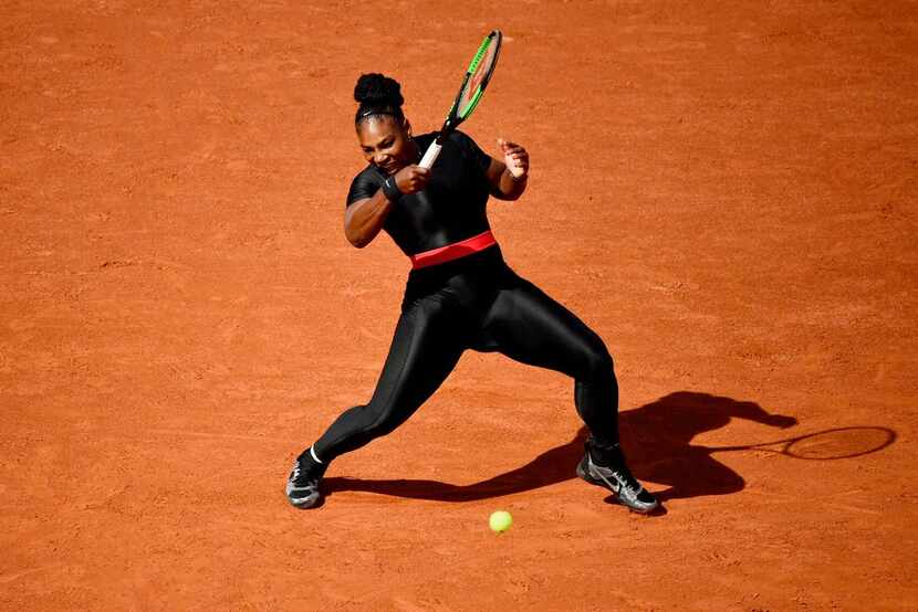  In this file photo taken on May 29, 2018 Serena Williams plays a forehand return to Czech...