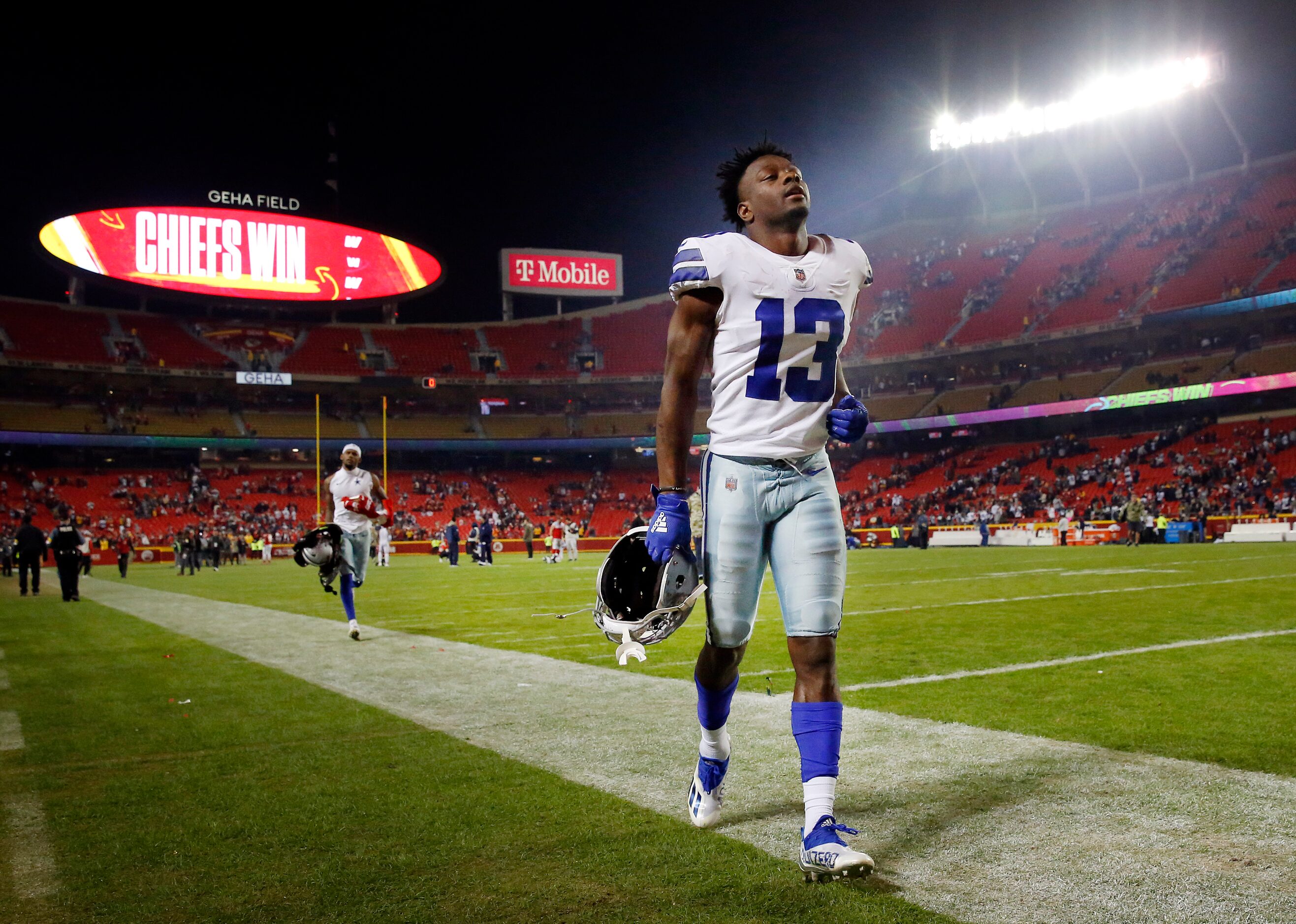 Dallas Cowboys wide receiver Michael Gallup (13) jogs tot he locker room after the Kansas...