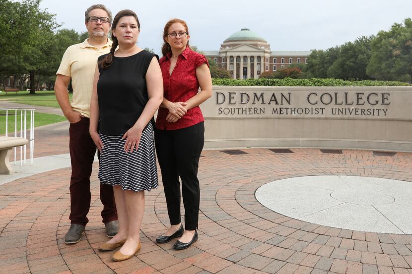 Dustin Potter (from left), professor of mathematics at Collin College, Andrea Barreiro,...