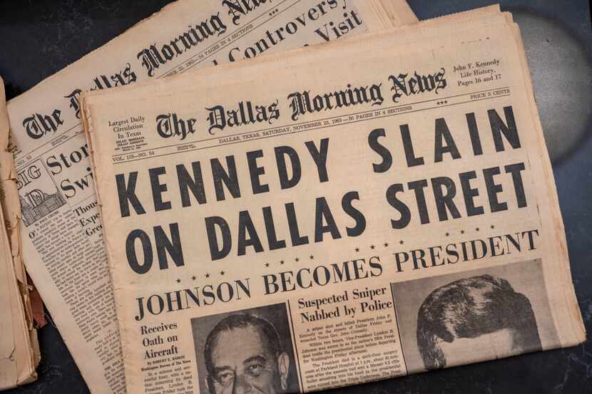 A copy of 'The Dallas Morning News' from the date of John F. Kennedy’s assassination was on...