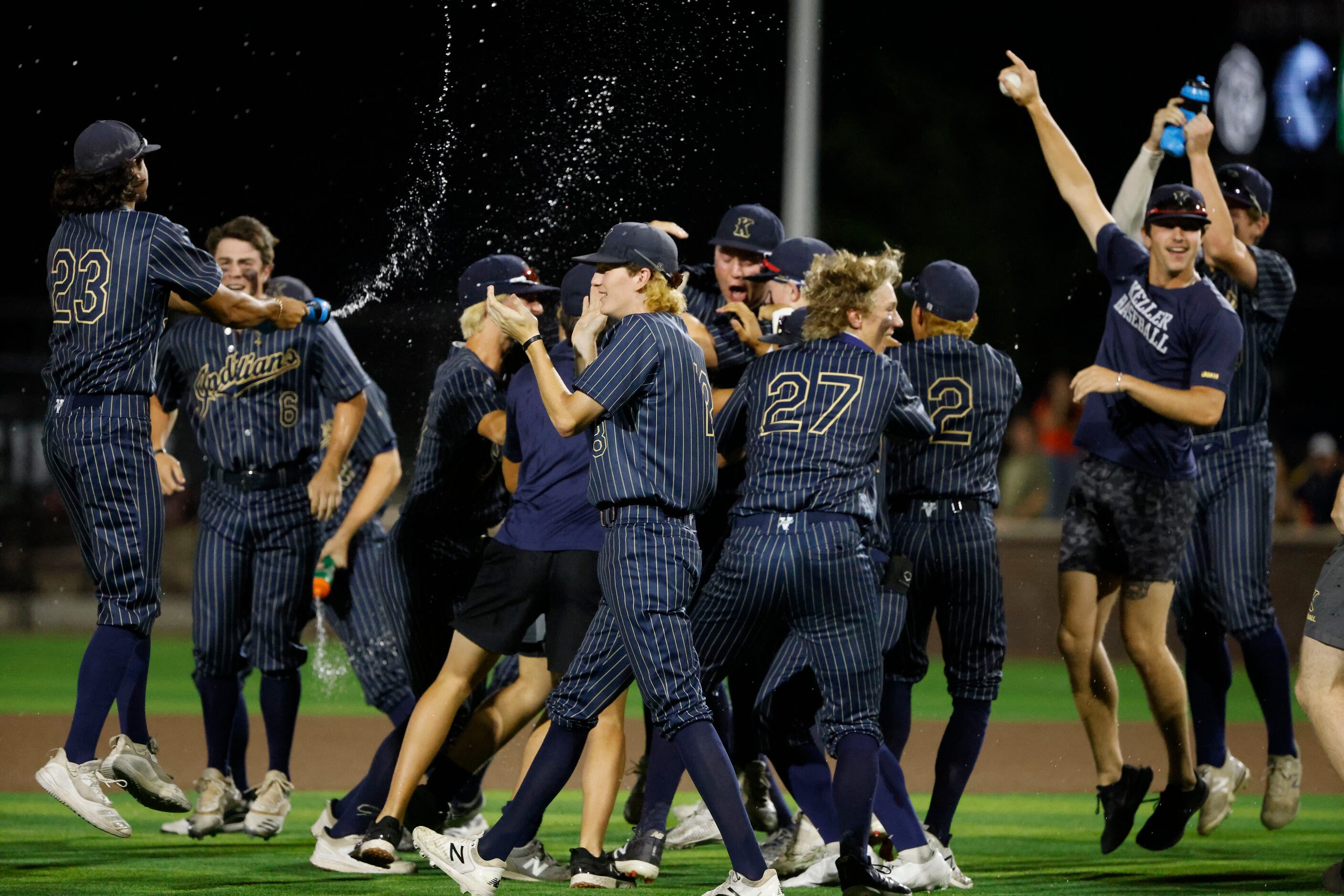 Keller celebrates their 4-2 victory over Flower Mound Marcus during their Class 6A Region I...