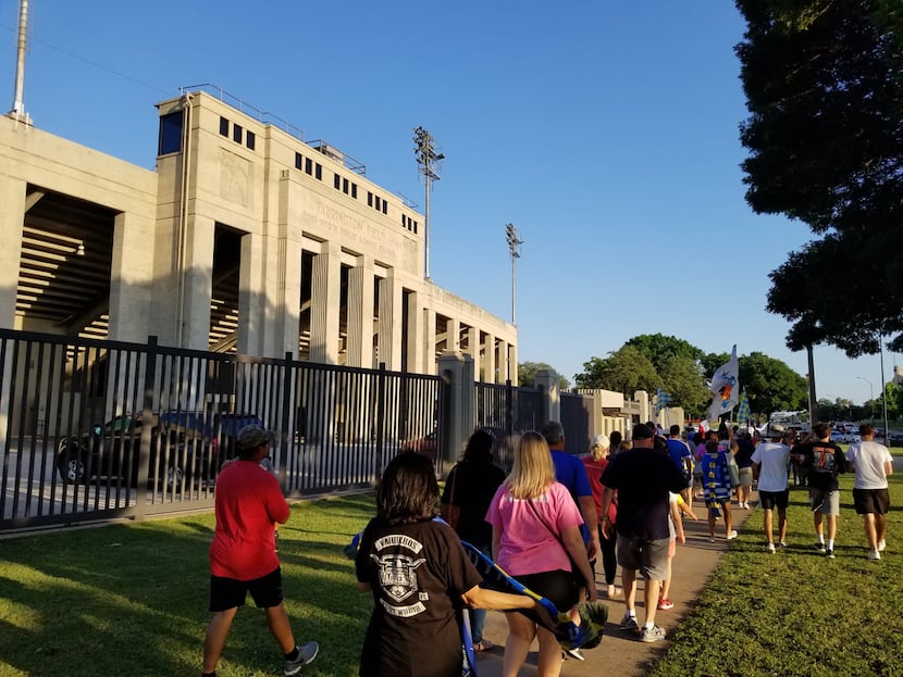 Fort Worth Vaqueros fans file into Farrington Field on Saturday for the club's 2018 home...