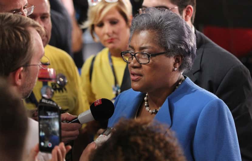 Donna Brazile, vice chair of the Democratic National Committee, answers questions on the...