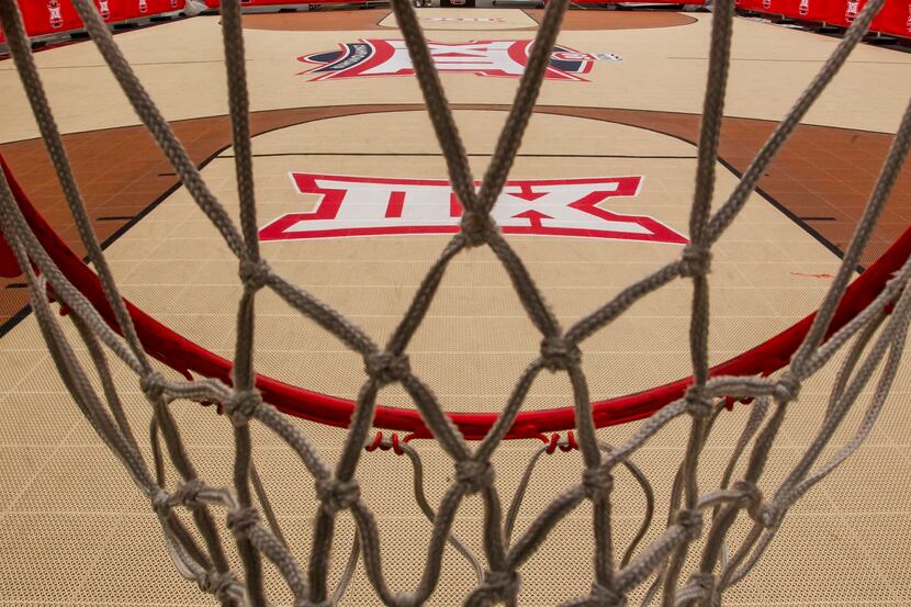 KANSAS CITY, MO - MARCH 12: An open basketball court apart of the Big 12 fan experience sits...