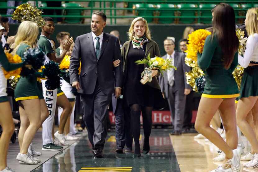 Baylor University introduced it's new head football coach Matt Rhule (left) and his wife...