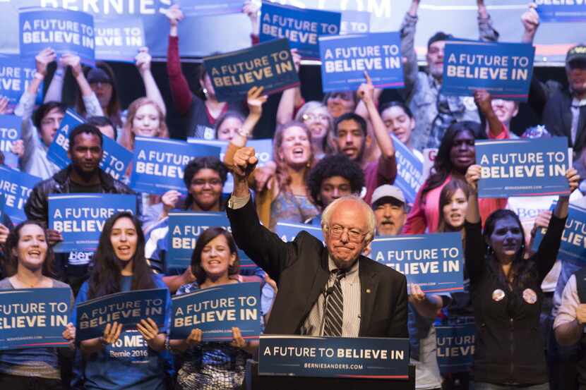 U.S. Sen. Bernie Sanders addressed a crowd during a campaign stop at Verizon Theatre in...