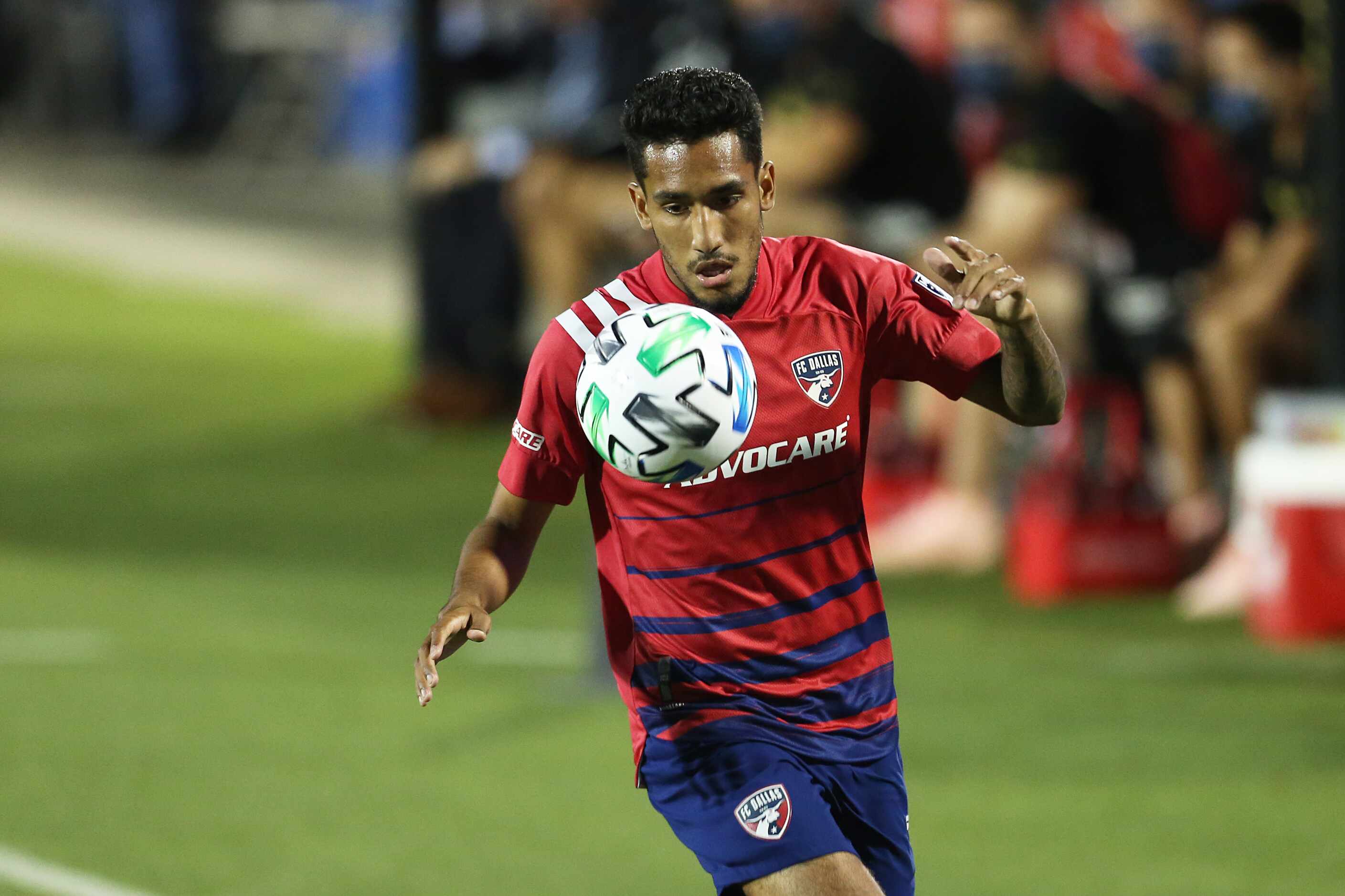 FRISCO, TX - OCTOBER 3: Jesus Ferreira #7 of FC Dallas controls the ball during MLS Game...