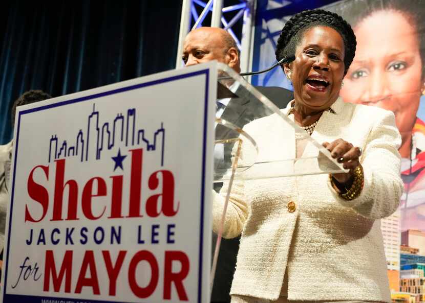 U.S. Rep. Sheila Jackson Lee speaks to supporters during an election watch party, Nov. 7,...