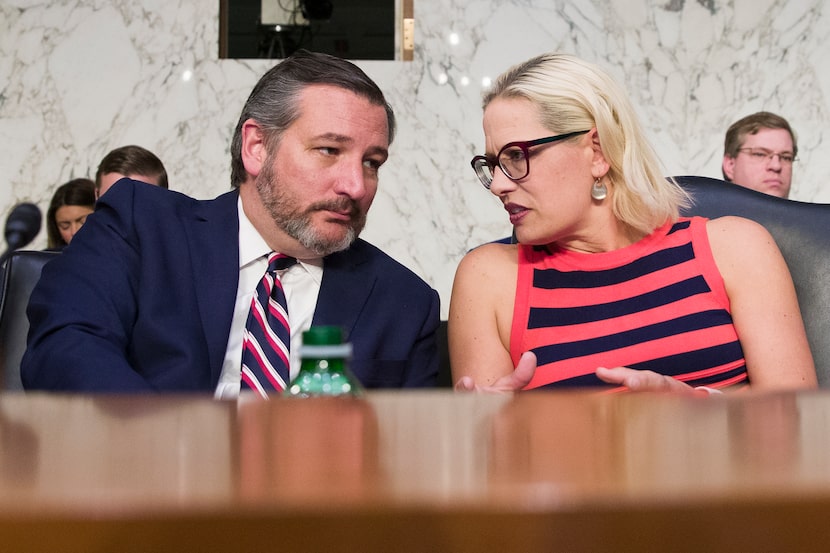 Senate Transportation subcommittee chair Ted Cruz, R-Texas, left, and ranking member Kyrsten...